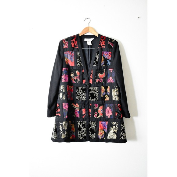 Splendiferous Jackets & Blazers - Splendiferous Patchwork Evening Jacket Womens L Black 70s Brocade Art Wear